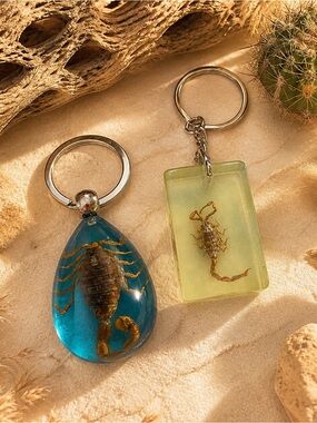 Real Scorpion Resin Keychain Duo Blue & Amber Desert Aesthetic Oddities Gift